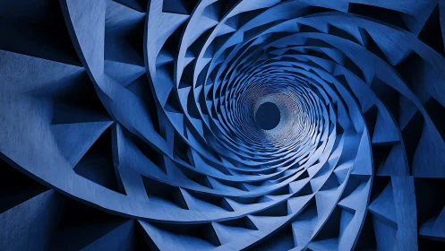 Helical tessellated tunnel with blue architectural vortex geometry.