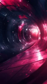 Crimson lightstream tunnel spirals into a neon singularity.