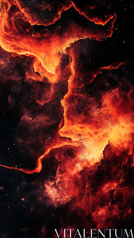 Nebula rivers of fire curling through quiet cosmic night.