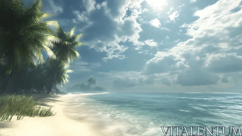 Tropical Beach Paradise with Palm Trees and Turquoise Waters.