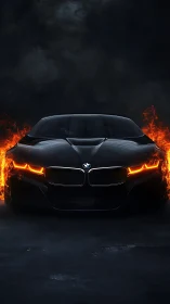 Midnight supercar carves molten light through rising smoke