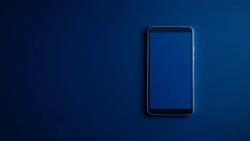 Smartphone displaying blue interface against dark blue gradient background