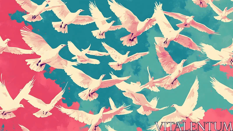 Dynamic seagull flock rendered in flat duotone vector style