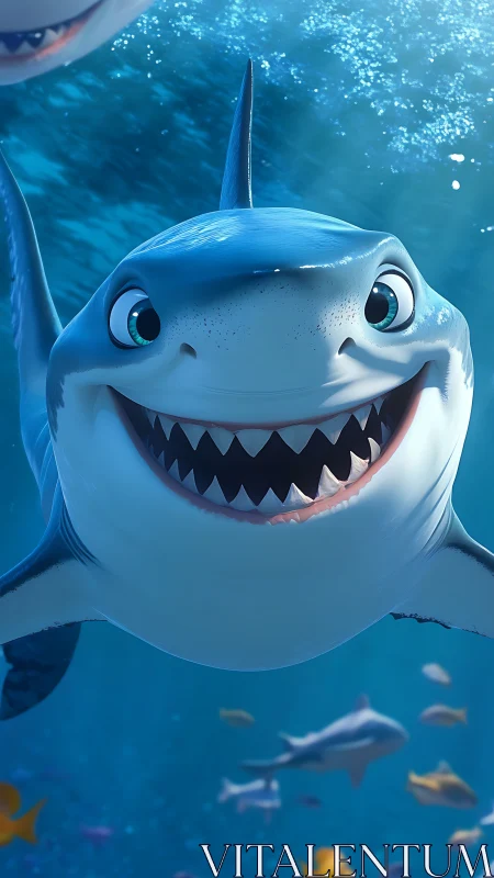Smiling stylized shark rendered with high-gloss 3D subsurface shading