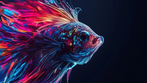 3D neon betta portrait with dynamic flowing fins and bokeh background.