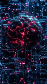 Neon cyber brain powers glowing AI circuit network.
