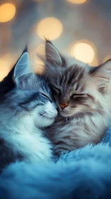 Soft-Focus Portrait of Two Long-Haired Cats with Bokeh Lighting