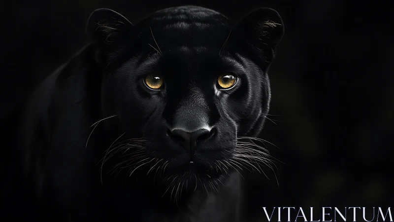 Black Panther's Piercing Golden Eyes Captivate in Darkness