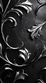 Silver vines curl across obsidian stone in baroque hush.