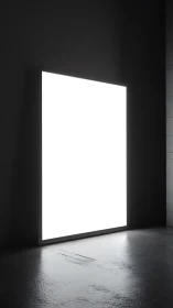 Luminous vertical light panel in stark concrete chamber.