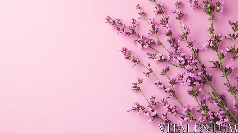 Pink flowering branches arranged on soft pastel backdrop.