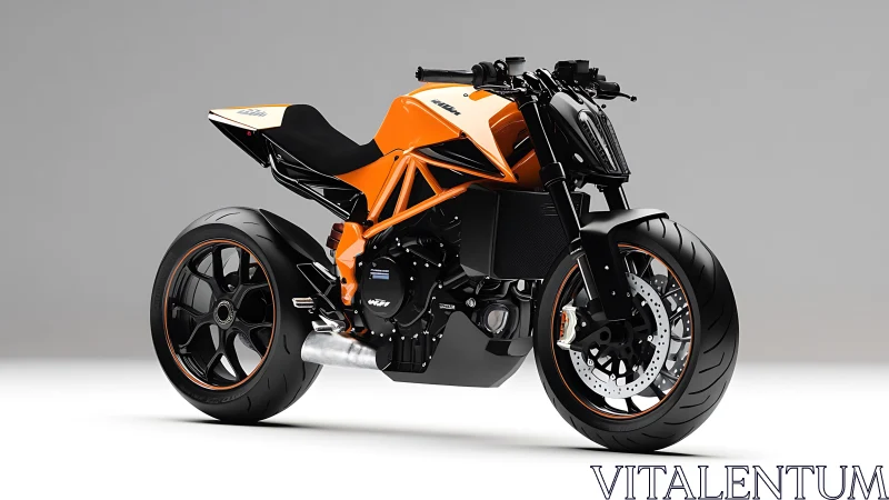 Aggressive orange streetfighter motorcycle in studio light.