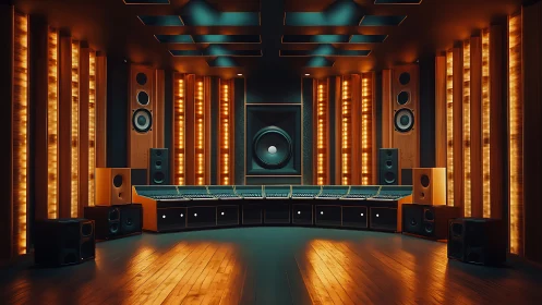 Symphony forge studio glowing with amber sound pillars.