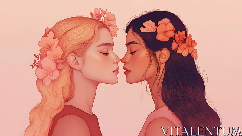 Two Figures in Profile with Coral Flower Adornments.