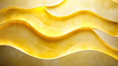 Golden plaster waves quietly fold light into warm ribbons