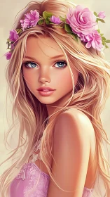 Sunlit flower-crowned girl turns pastel daydream into reality