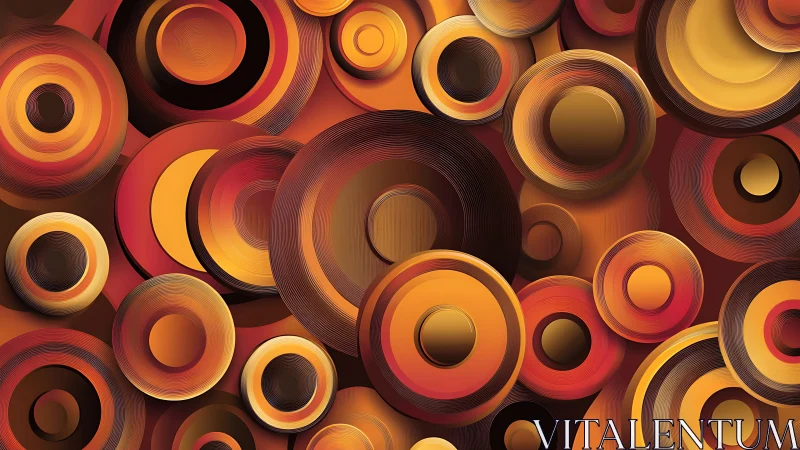 Concentric copper circles in layered retro depth design.