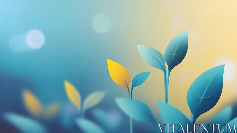 Digital illustration shows stylized leaves on gradient background