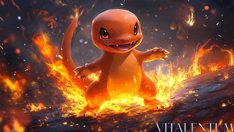 Fire-type Pokemon rendered with volumetric flame effects and dynamic particle simulation