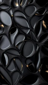 Black liquid forms merge over gold-lit textured surface.