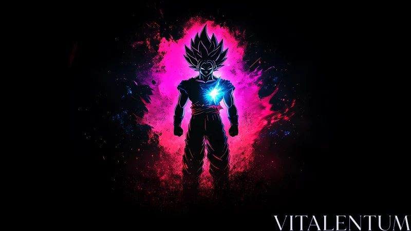 Silhouetted energy warrior in glowing neon aura.