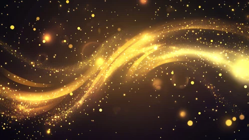 Luminous golden light trails on dark abstract background.