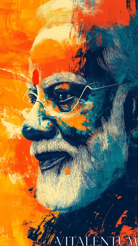 Vibrant side portrait of elderly man in expressive colors