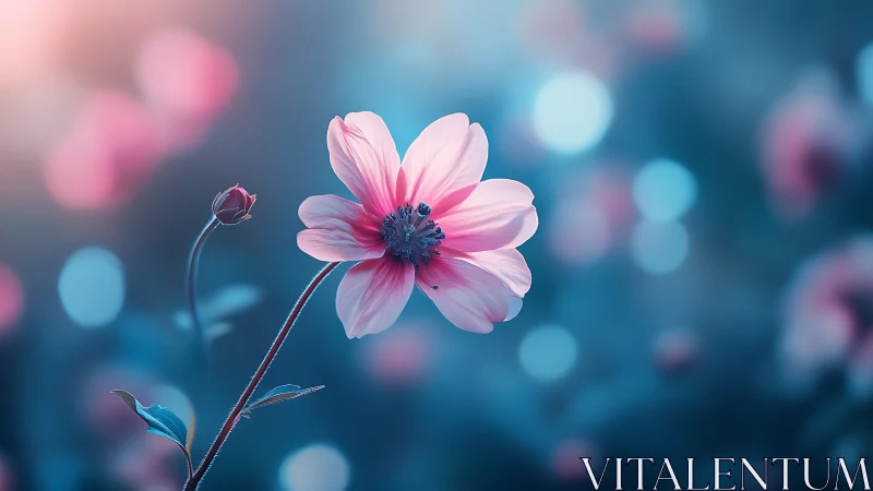 Pink Cosmos Flower with Selective Focus Against Blurred Background