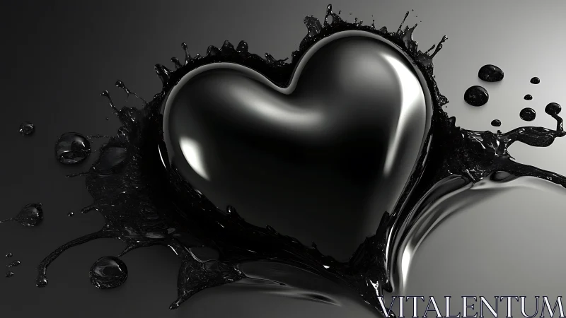 Reflective Heart Suspended in Liquid Splash.