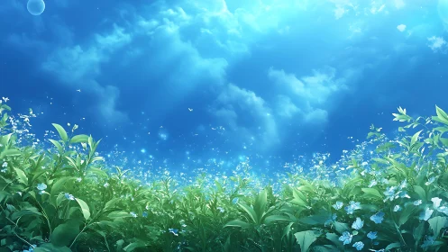 Sky-drunk meadow whispers quietly beneath drifting light