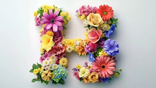 Floral Letter H Composition with Multiple Flower Varieties.