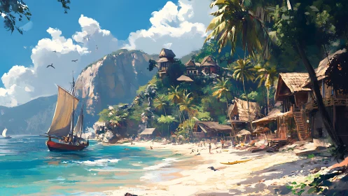 Tropical Paradise Village Nestled by Turquoise Waters.