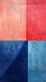 Textured red and blue quadrants on painted wall.