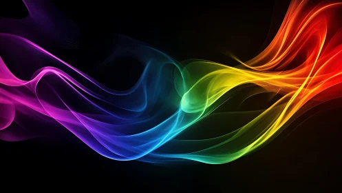 Colorful flowing light waves on dark gradient background.