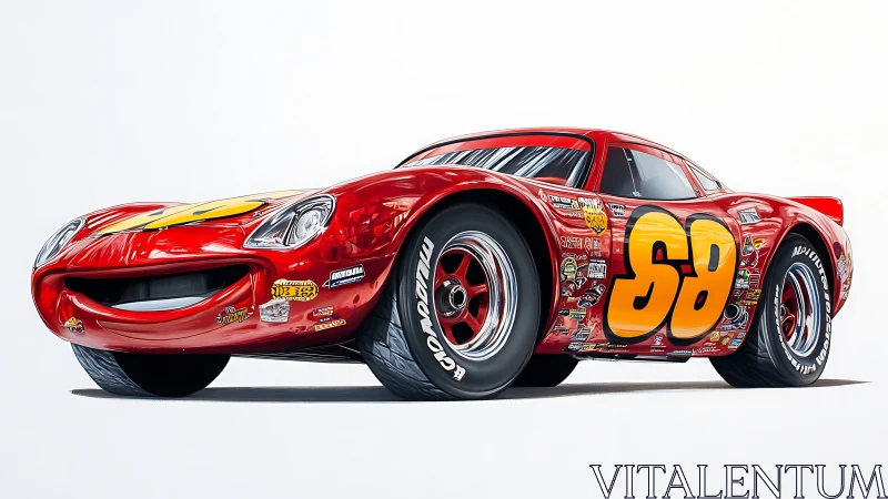 Smiling red race car rockets forward with cartoon swagger.