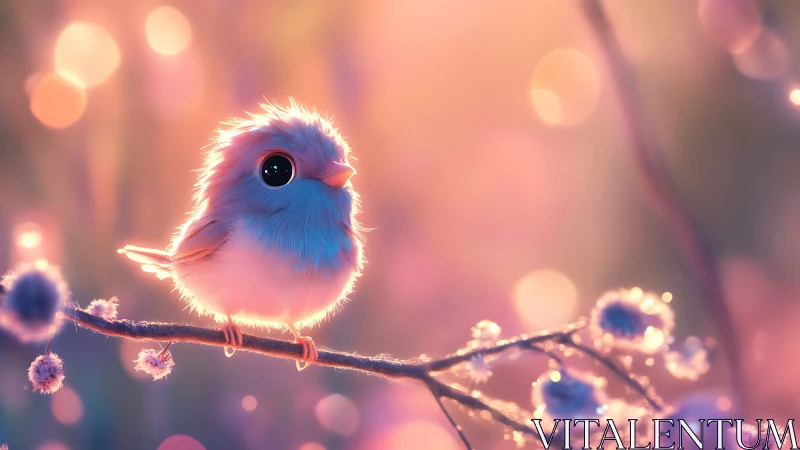 Glow-feathered dawn songbird perched in pastel daydreams.