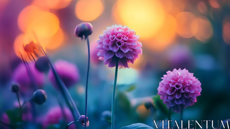Pink dahlias with soft-focus bokeh background.