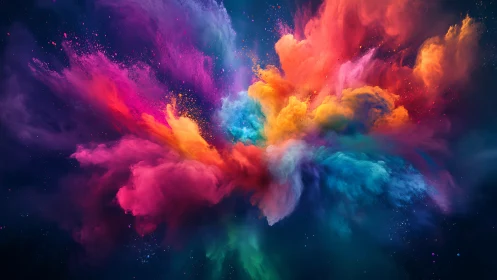 Vibrant cosmic color explosion floats in deep midnight space