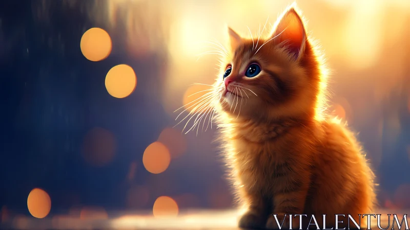 A Kitten's Gentle Wonder Under Golden Light.