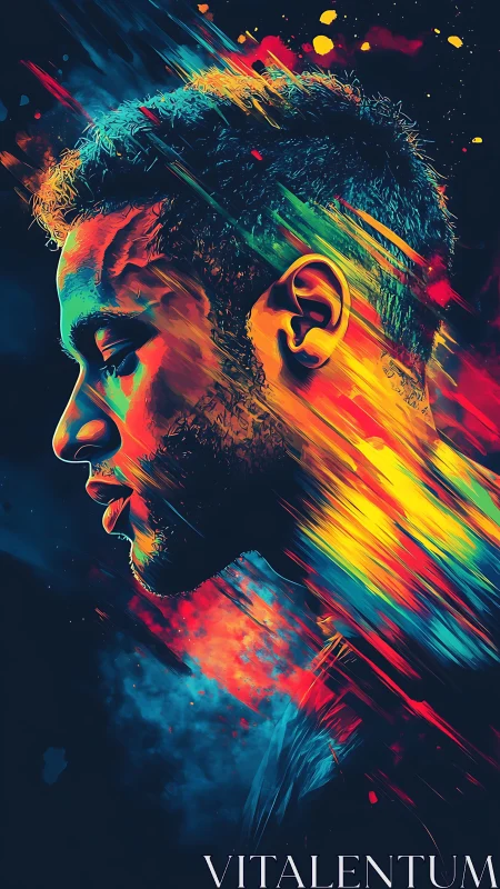 Neon-saturated profile portrait renders dynamic motion flow
