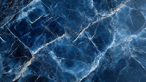 Deep blue marble macro surface reveals crystalline fracture veins