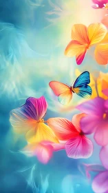 Vibrant digital butterfly with glowing tropical petals.