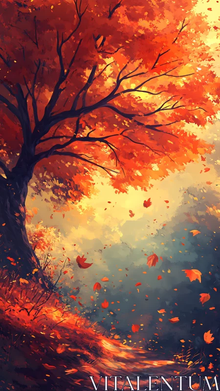 Autumn canopy dominates a winding forest path in warm light