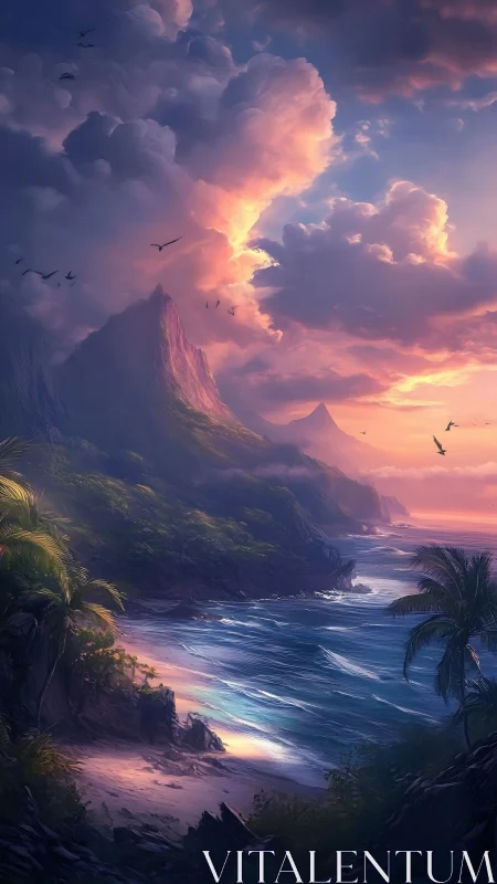 Tropical Coastal Cliffs at Golden Sunset