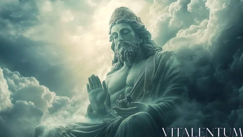 Gentle celestial guardian resting in soft, glowing clouds.