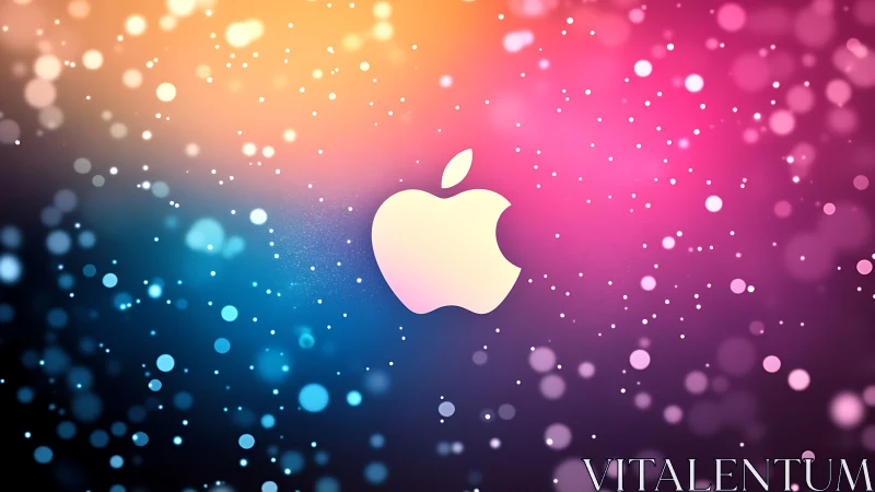 Iridescent logo silhouette in multicolor bokeh field.