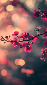 Vivid magenta blossoms backlit with bokeh luminescence