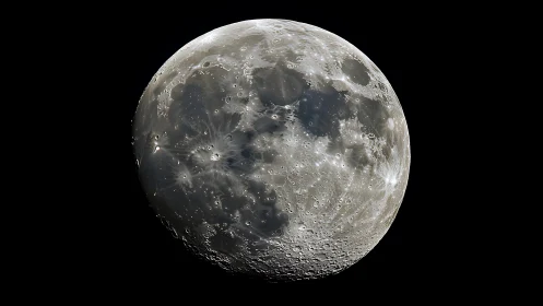 Detailed full moon close up with craters and dark mares.