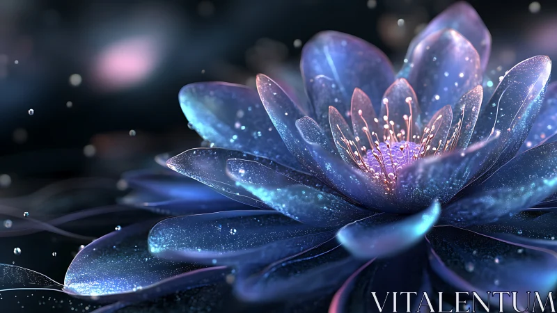 Iridescent crystalline lotus rendered in luminescent bokeh.