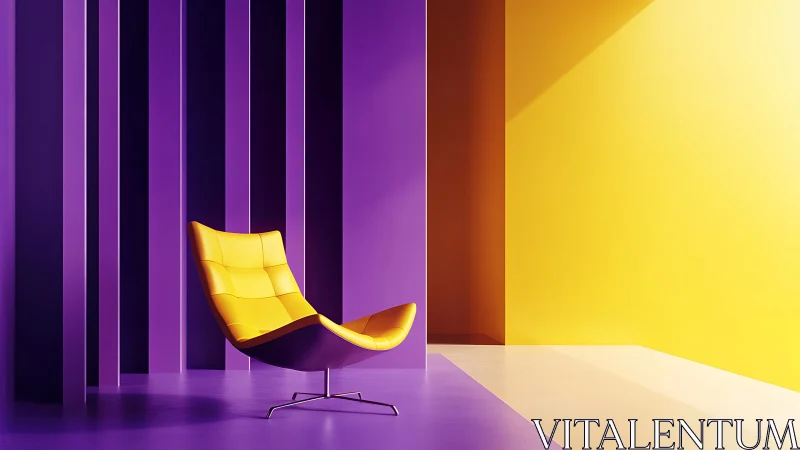 Yellow Modern Lounge Chair in Purple Striped Architectural Space